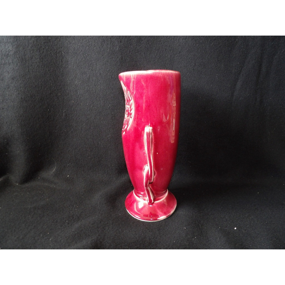 Red Ceramic Flower Design Home Decor Vase 1940's - Picture 6 of 7